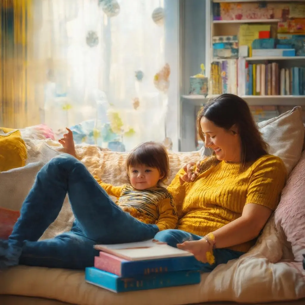 Mutter und Kind lesen gemeinsam ein Buch im Comicstyle